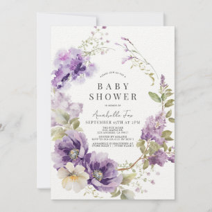 Purple Poppy & Lilac Floral Baby Shower Invitation