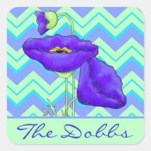 Purple Poppy Personalised Green Chevron Zizzag Square Sticker