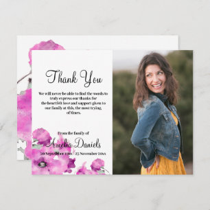 Purple Poppy Photo In Memory Thank You Card