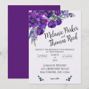 Purple Poppy Wedding invitation