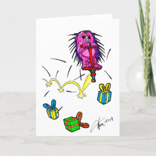 Purple Porcupine on a Pogo Stick birthday card