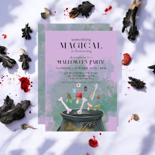 Purple Potions & Spells Witches Cauldron Halloween Invitation