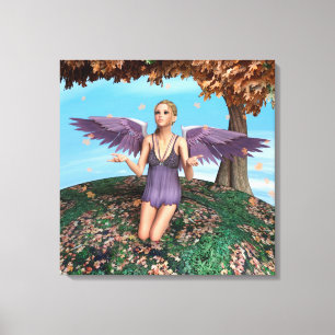 Purple Praying Angel Autumn Fantasy Art Canvas Print