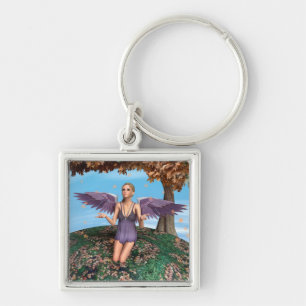 Purple Praying Angel Autumn Fantasy Art Key Ring