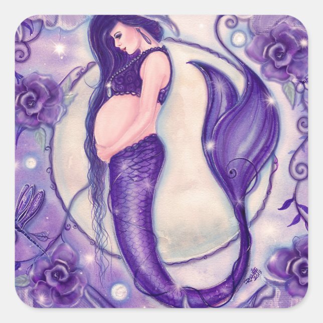 Purple pregnancy mermaid by Renee Lavoie Square Sticker (Front)