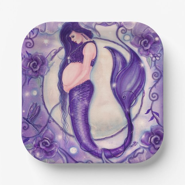 Purple pregnancy mermaid by Renee   Paper Plate (Front)