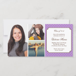 Purple preppy polka dot graduation announcement