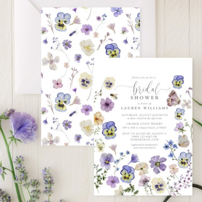 Purple Pressed Botanical Flowers Bridal Shower Invitation (Bridal Shower Invitation!)