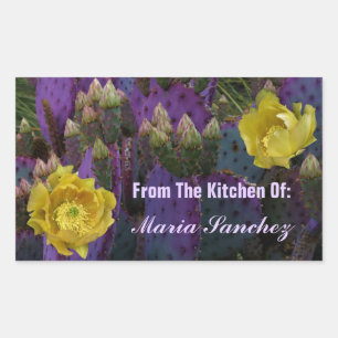 Purple Prickly Pear Opuntia Cactus Yellow Flowers Rectangular Sticker