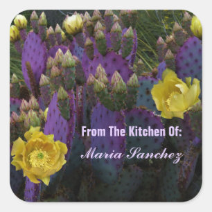 Purple Prickly Pear Opuntia Cactus Yellow Flowers Square Sticker