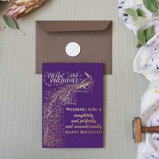 Purple Pride and Prejudice Happy Birthday Foil Holiday Postcard