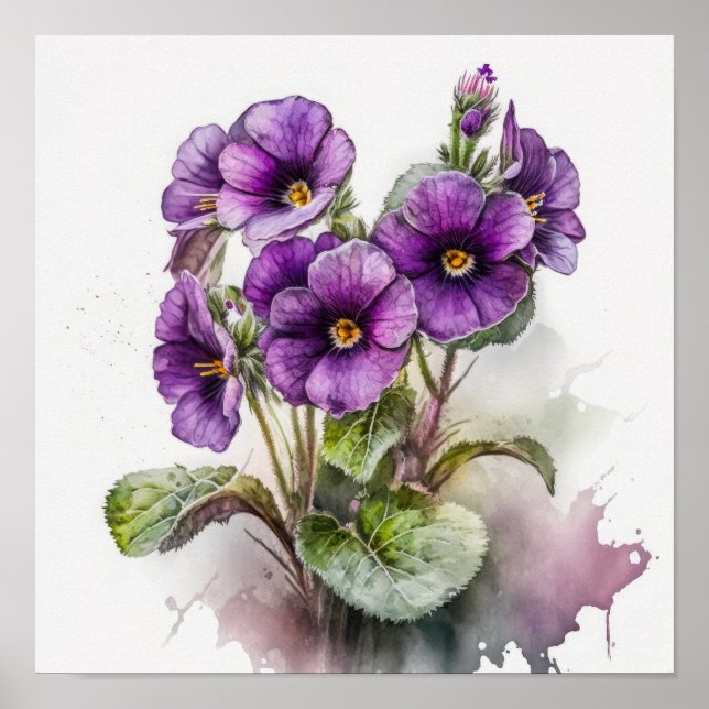 Purple Primrose Flowers Art Print Poster (Front)