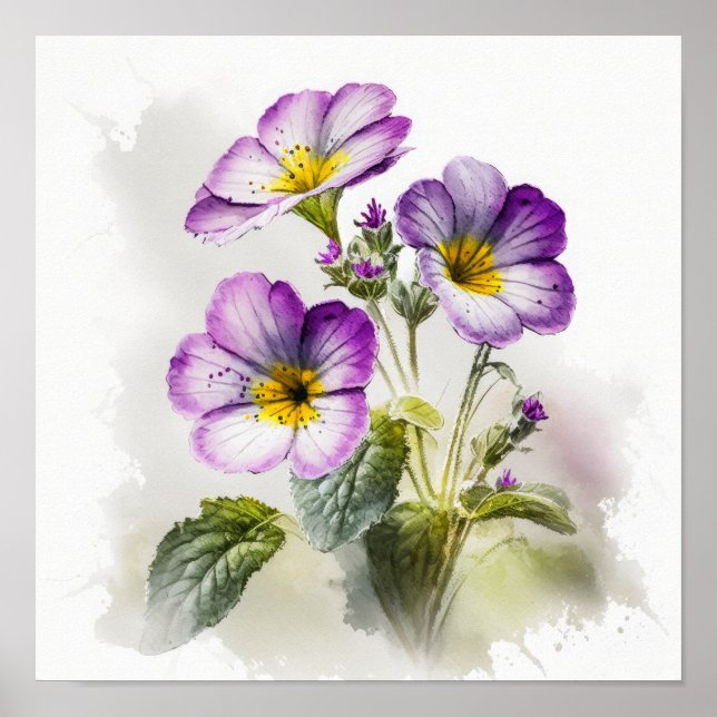 Purple Primrose Flowers Art Print Poster (Front)