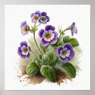 Purple Primrose Flowers Art Print Poster