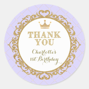 Purple Princess Baby Thank You Birthday Favours Classic Round Sticker