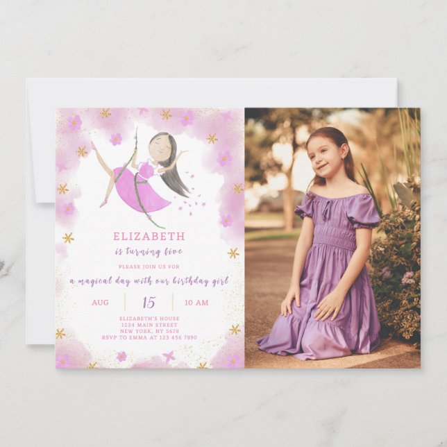 Purple Princess Birthday Invitation With Photo (Front)