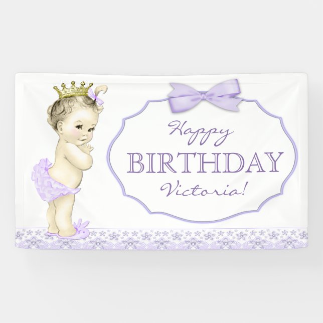 Purple Princess Birthday Party Banner (Horizontal)