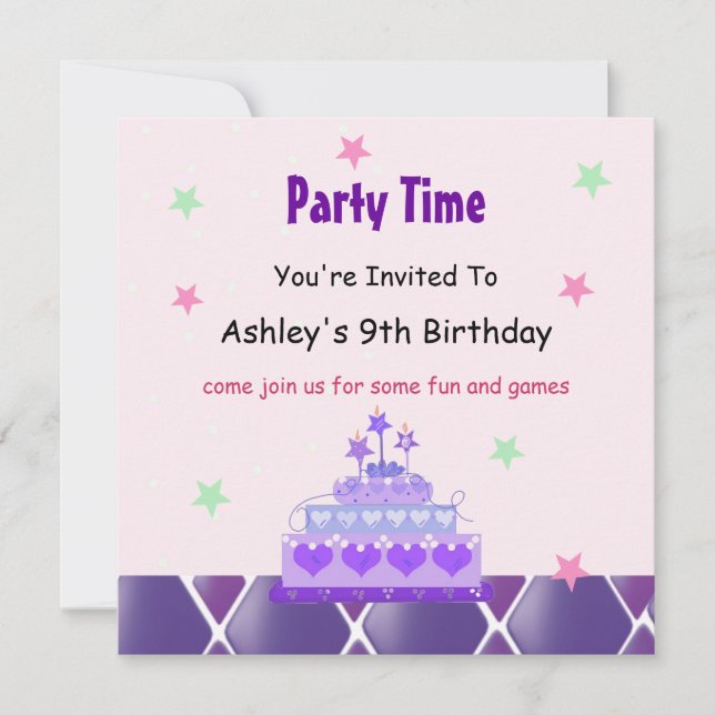 Purple Princess Cake Party Invitation (Front)