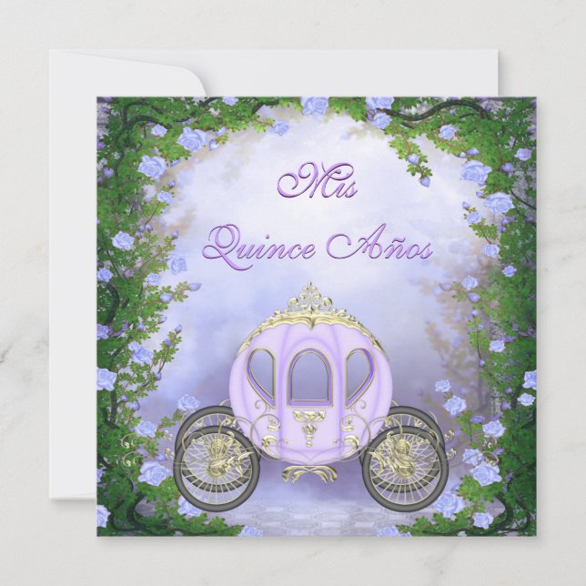 Purple Princess Carriage Enchanted Quinceanera Invitation (Front)