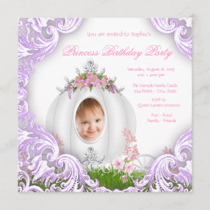 Purple Princess Carriage Photo Birthday Party Invitation