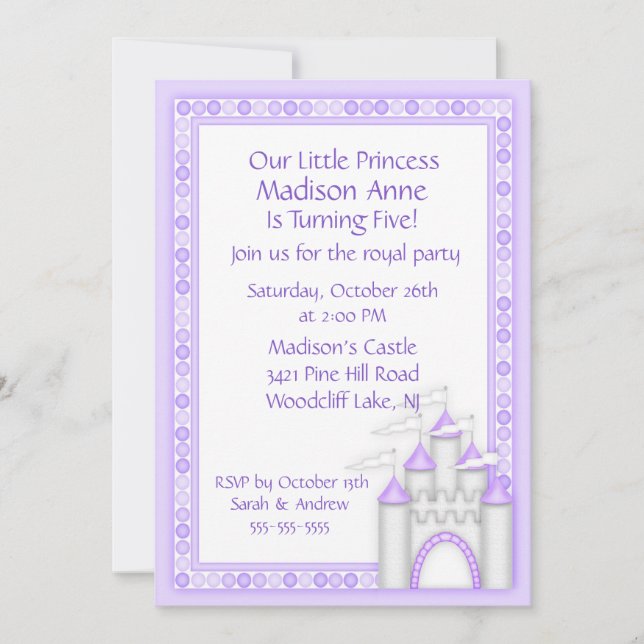 Purple Princess Castle Party Invitation (Front)