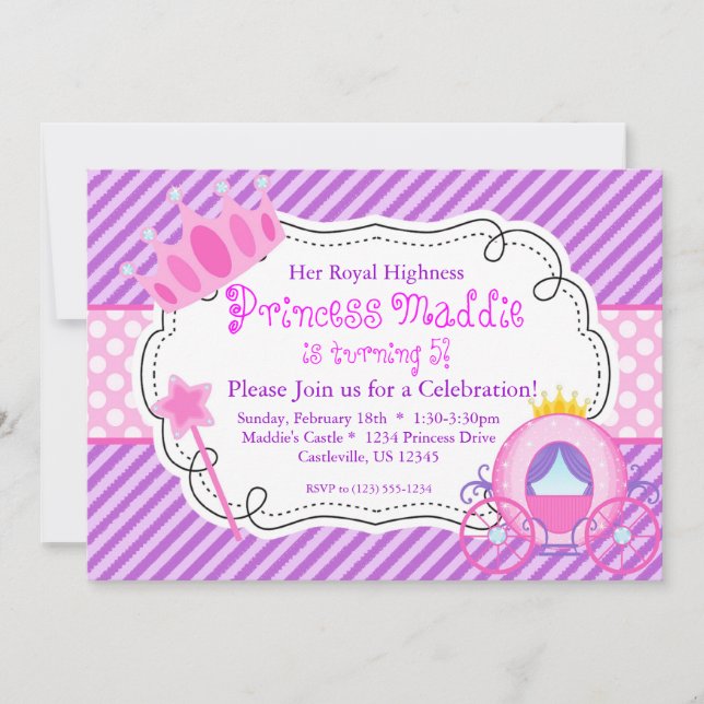 Purple Princess Crown and Carriage Birthday Party Invitation (Front)