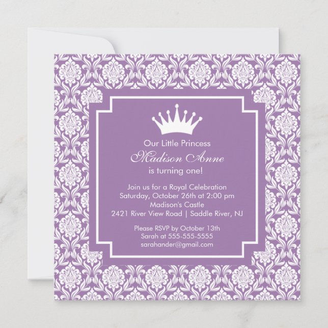 Purple Princess Crown Birthday Party Invitation (Front)
