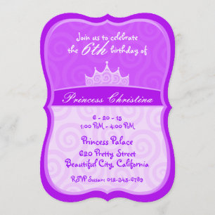 Purple Princess Crown Spirals Birthday Invitation