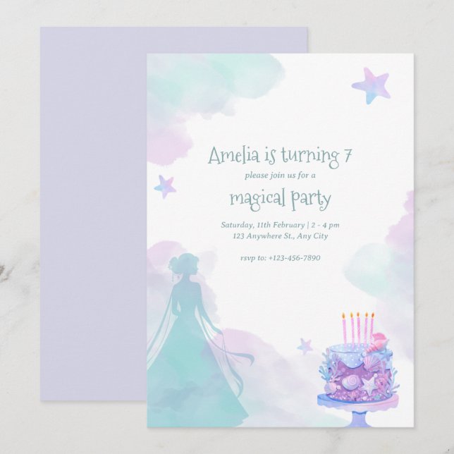 Purple Princess Girl Birthday Party Invitation (Front/Back)