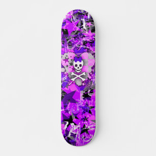 Purple Princess Heart Skull Skateboard