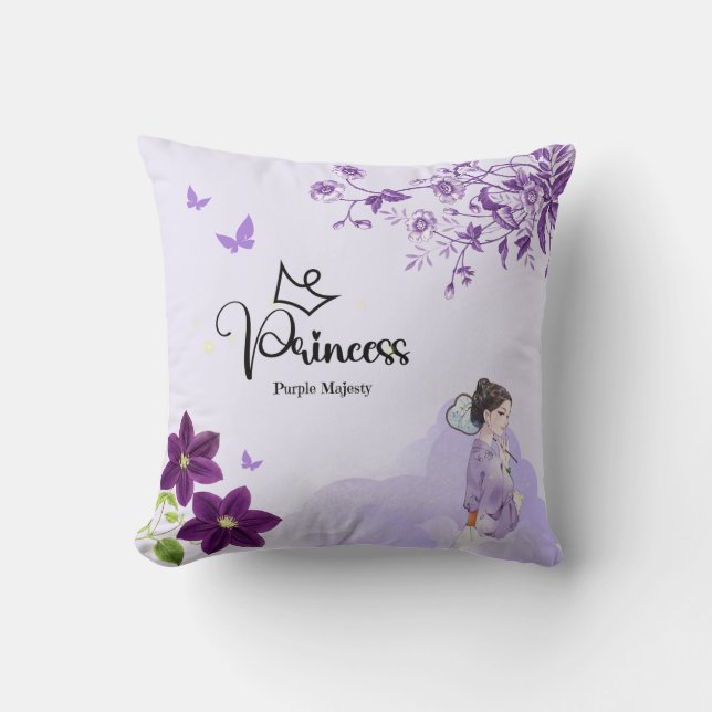 Purple Princess Majesty Pillow - Clouds and Flower (Front)