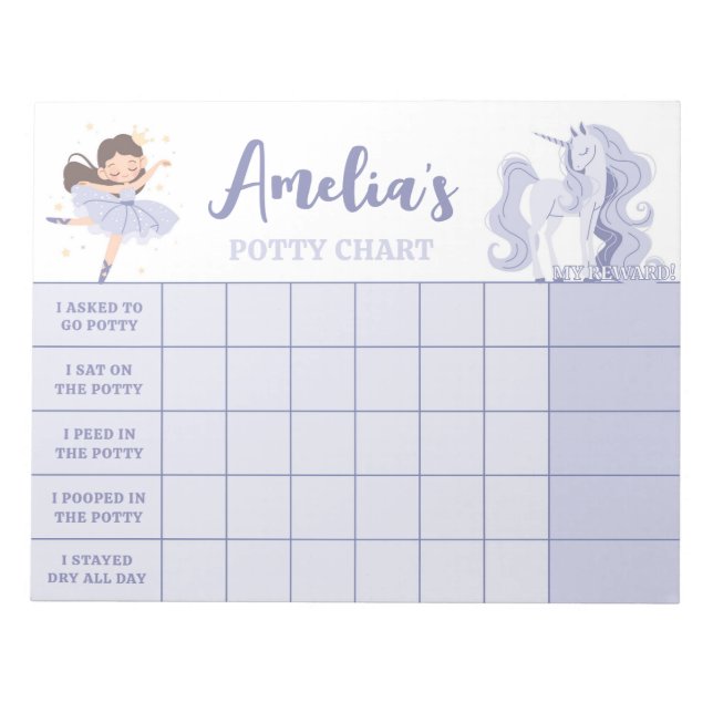 Purple Princess Potty Chart Personalised Name Task Notepad (Front)
