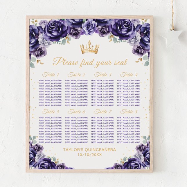 Purple Princess Quinceañera 8 Tables Seating Chart (Creator Uploaded)