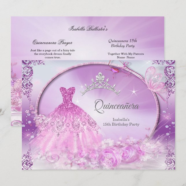 Purple Princess Quinceanera Magical Dress Invitation (Front/Back)