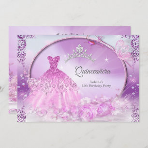 Purple Princess Quinceanera Magical Dress Invitation
