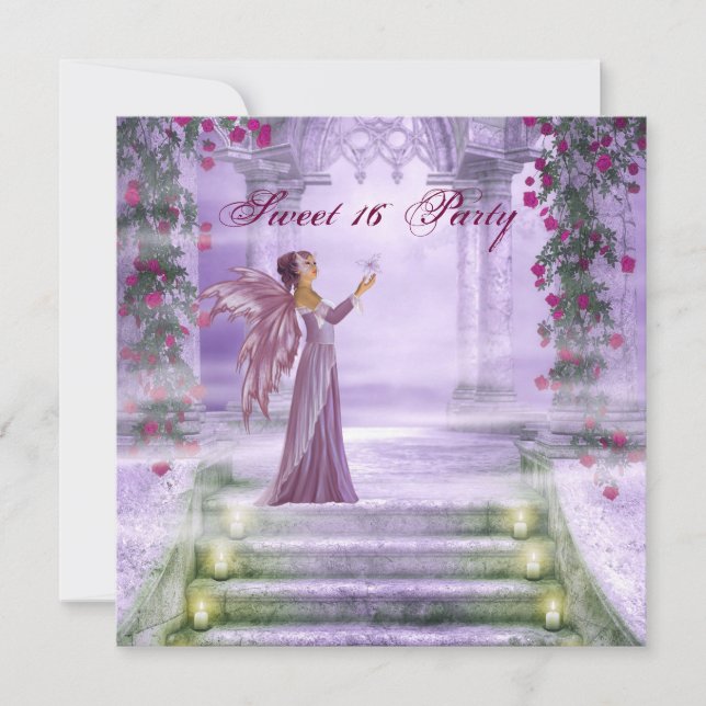 Purple Princess Red Rose Sweet 16 Party Invitation (Front)