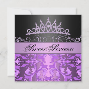 Purple Princess Sweet16 Damask Birthday Invite