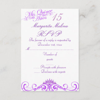 Purple Princess Tiara Quinceanera RSVP Card