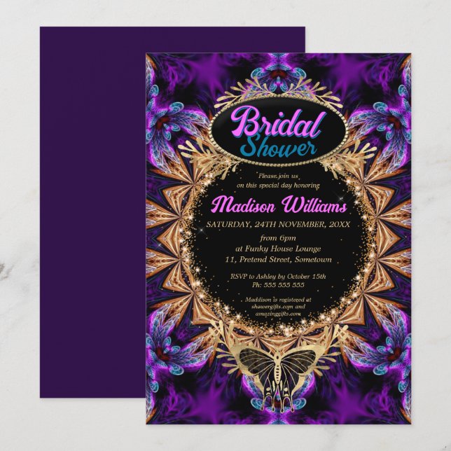 Purple Princess Whimsical Bridal Shower Invitation (Front/Back)