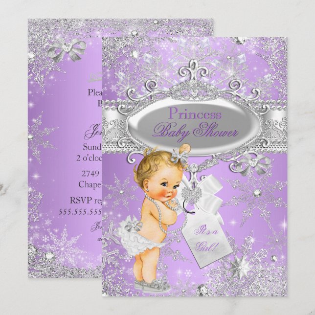 Purple Princess Winter Baby Shower Blonde Invitation (Front/Back)