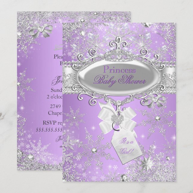 Purple Princess Winter Girl Baby Shower Invitation (Front/Back)