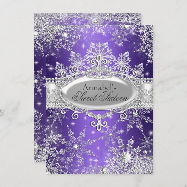 Purple Princess Winter Wonderland Sweet 16 Invite (Front/Back)