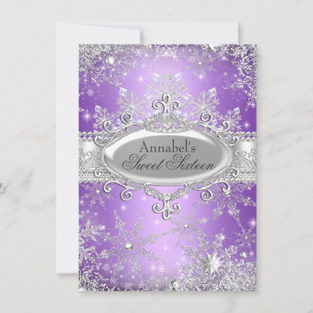 Purple Princess Winter Wonderland Sweet 16 Invite (Front)