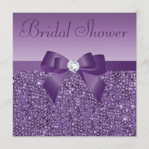 Purple Printed Sequins Bow & Diamond Bridal Shower Invitation