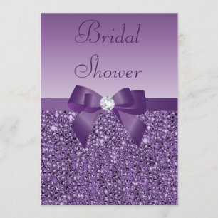 Purple Printed Sequins Bow & Diamond Bridal Shower Invitation
