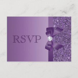 Purple Printed Sequins, Bow & Diamond RSVP Wedding