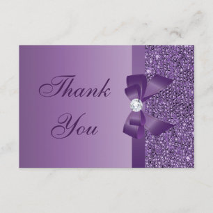 Purple Printed Sequins Bow & Diamond Thank You
