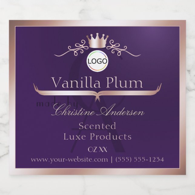 Purple Product Label Rose Gold Frame Logo Monogram (Single Label)