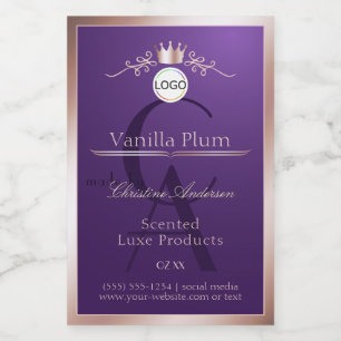 Purple Product Label Rose Gold Frame Logo Monogram