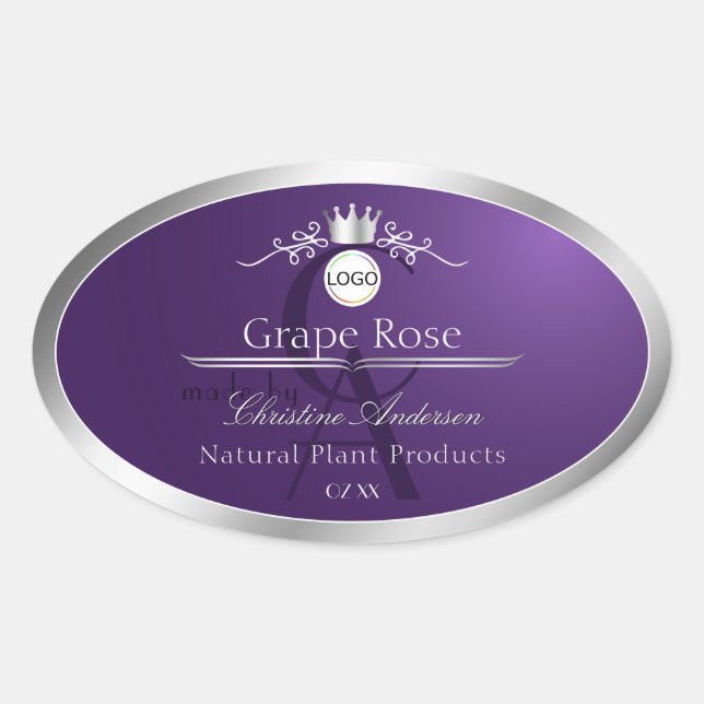 Purple Product Label Silver Frame Logo Monogram (Front)
